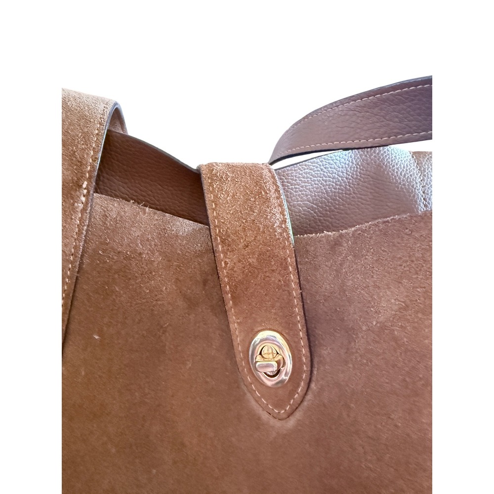 Coach Hadley Turn Lock Tote Bag Brown Suede Boho Western Coastal Cowgirl Purse - Picture 11 of 14